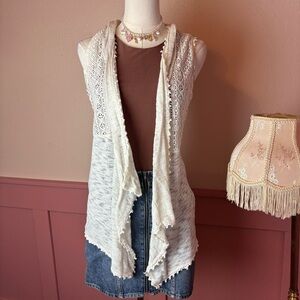 No Boundaries tumblr boho festival crochet indie vest cardigan sz medium white